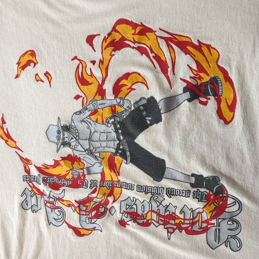 One Piece Portgas D Ace Graphic  Crean T-shirt men's size Medium